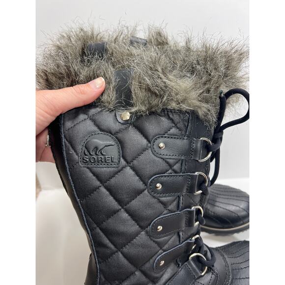 Sorel New Womens 8 Tofino II Winter Snow Boot Black with Faux Fur Waterproof - Picture 2 of 8